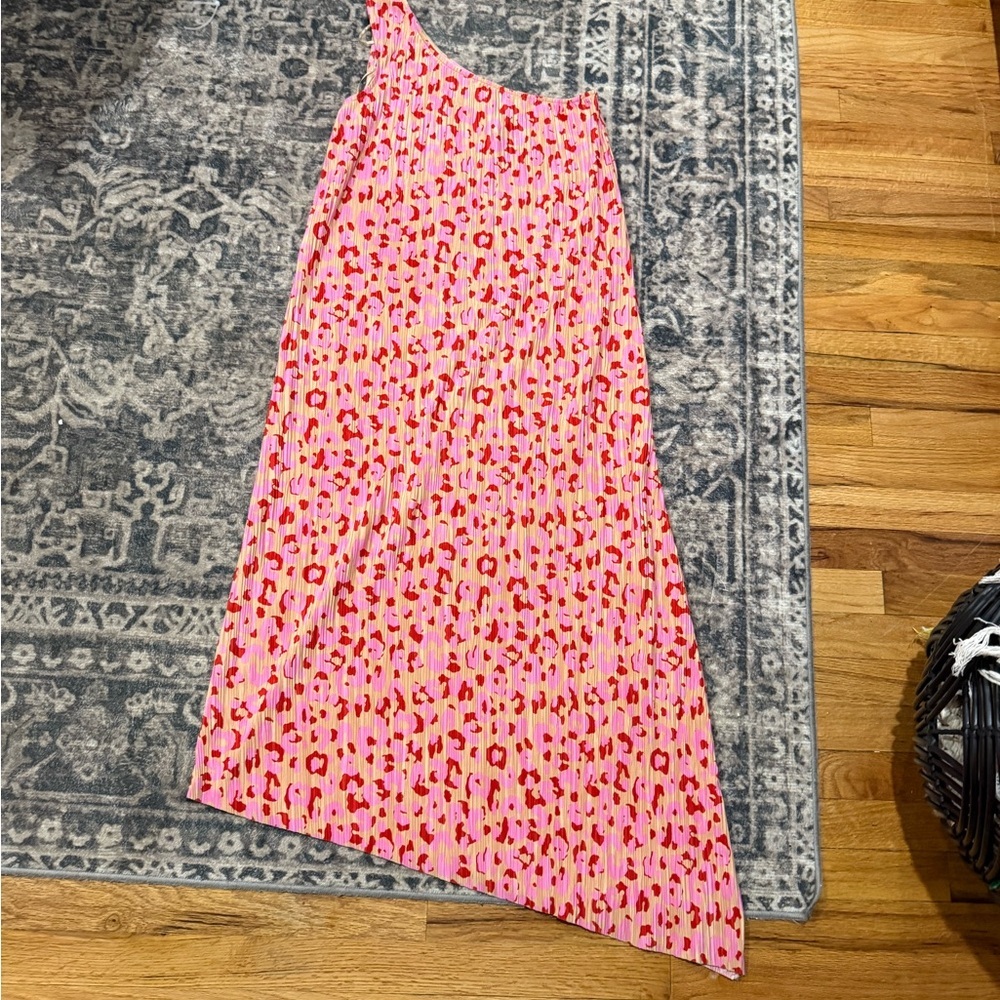 River Island Pink leopard print one shoulder dress size 6 - Picture 3 of 10